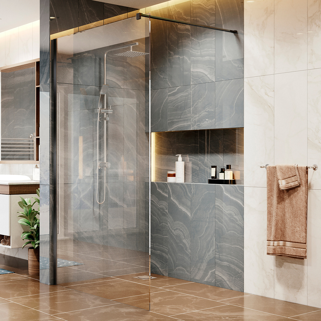 Душевая перегородка Ambassador Walk-in 15031111 110х200 см, профиль черный