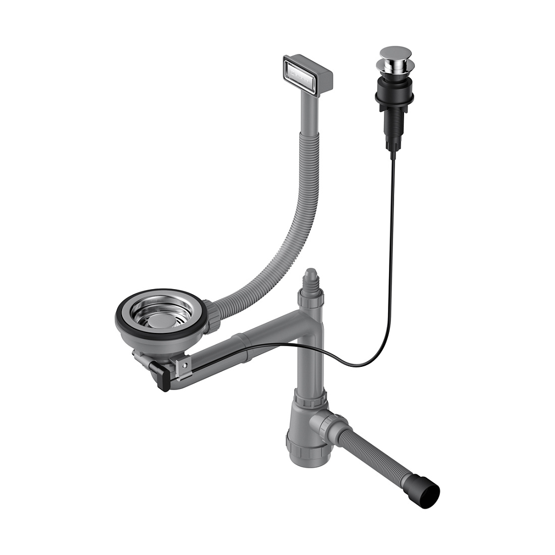 Сифон для мойки Omoikiri WK-1-A-IN с клапаном-автоматом и прямоугольным переливом, нержавеющая сталь