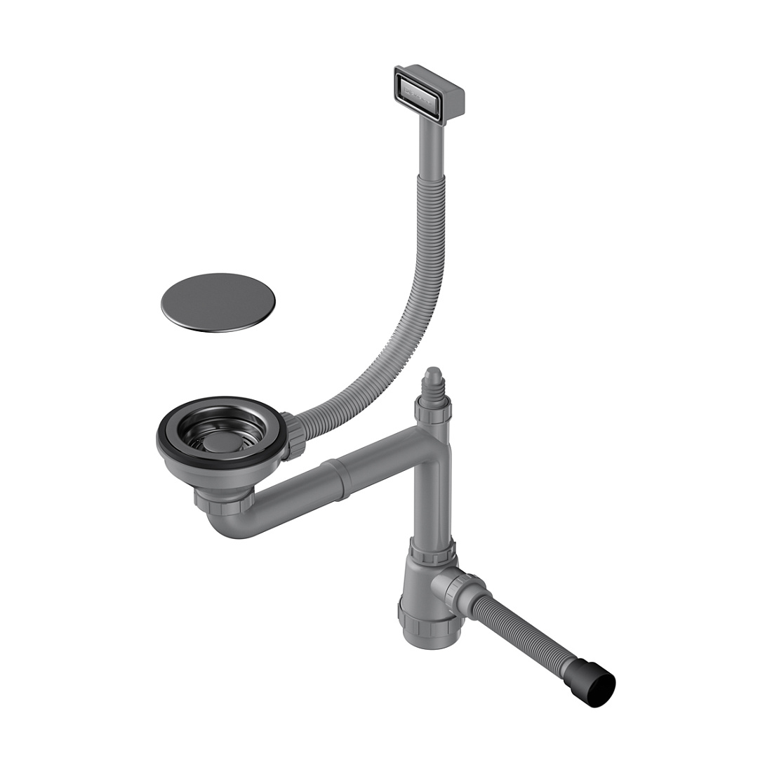 Сифон для мойки Omoikiri WK-1C-GM с прямоугольным переливом, вороненая сталь