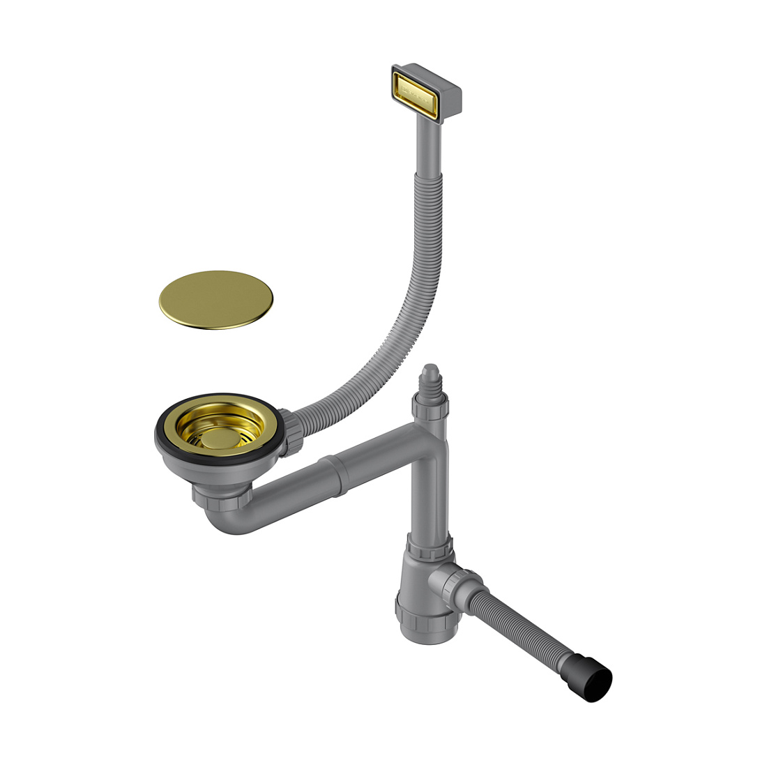 Сифон для мойки Omoikiri WK-1C-LG с прямоугольным переливом, светлое золото