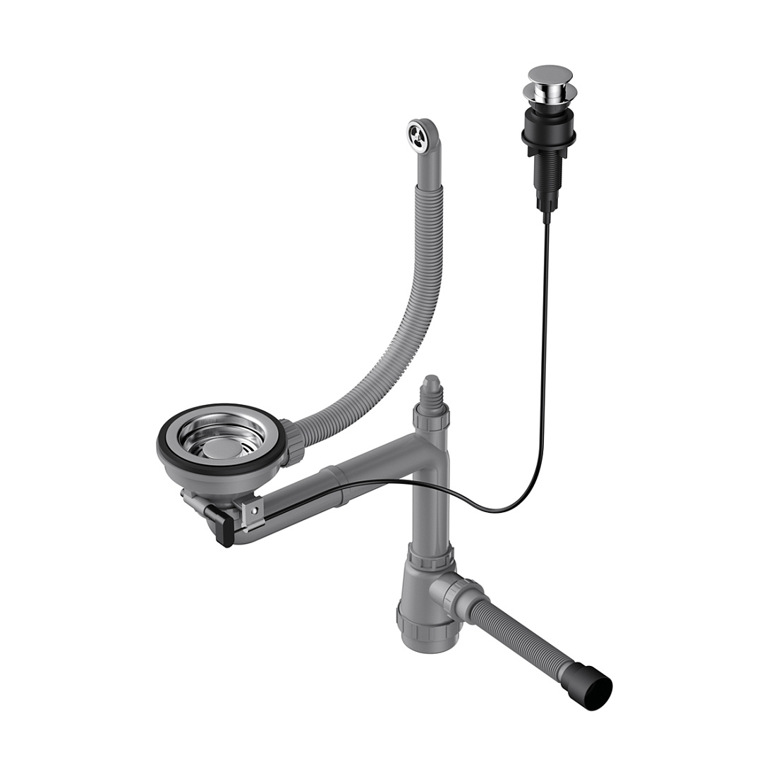 Сифон для мойки Omoikiri WK-1-R-A-IN с клапаном-автоматом и круглым переливом