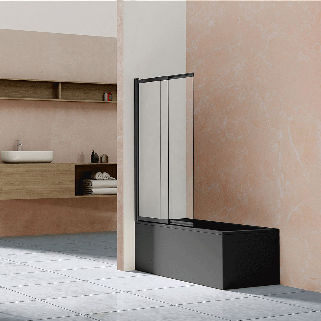 Шторка на ванну Vincea VSB-1E100CLB 100х140 профиль черный, стекло прозрачное