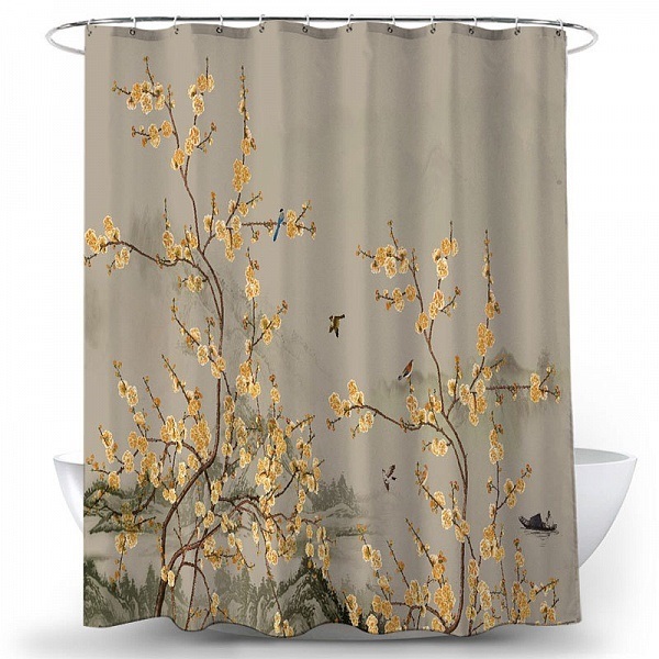 Штора для ванной Carnation Home Fashions Birds of Paradise Yellow 180х200