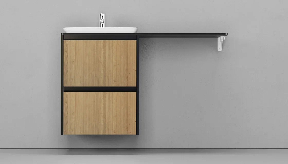 Тумба с раковиной и столешницей Velvex Klaufs 56x60.2Y черная шатанэ подвесная под стиральную машину