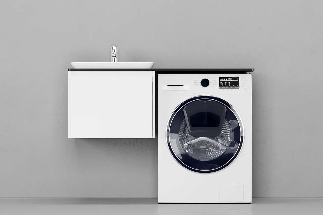 Тумба с раковиной и столешницей Velvex Klaufs 56x60.1Y белая, подвесная под стиральную машину