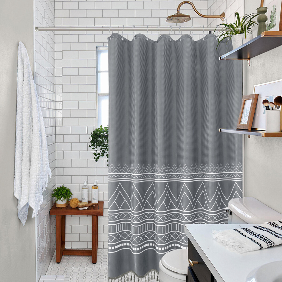Штора для ванной Carnation Home Fashions Boho Grey 183х213
