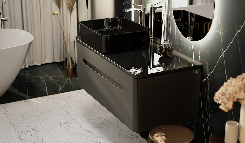 Тумба с раковиной Jorno Shine 100 подвесная, антрацит