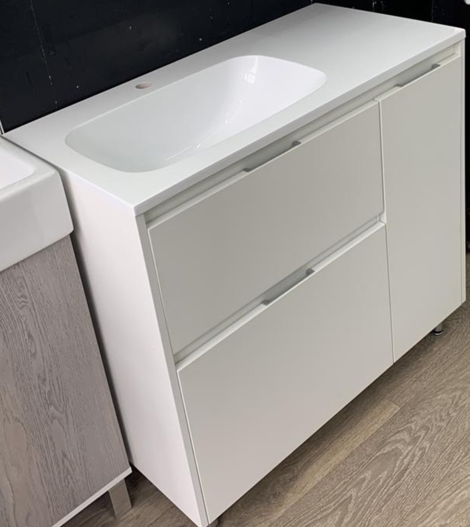 Тумба с раковиной Style Line  Барселона 90 L напольная, 2 ящика, Люкс белая, Plus