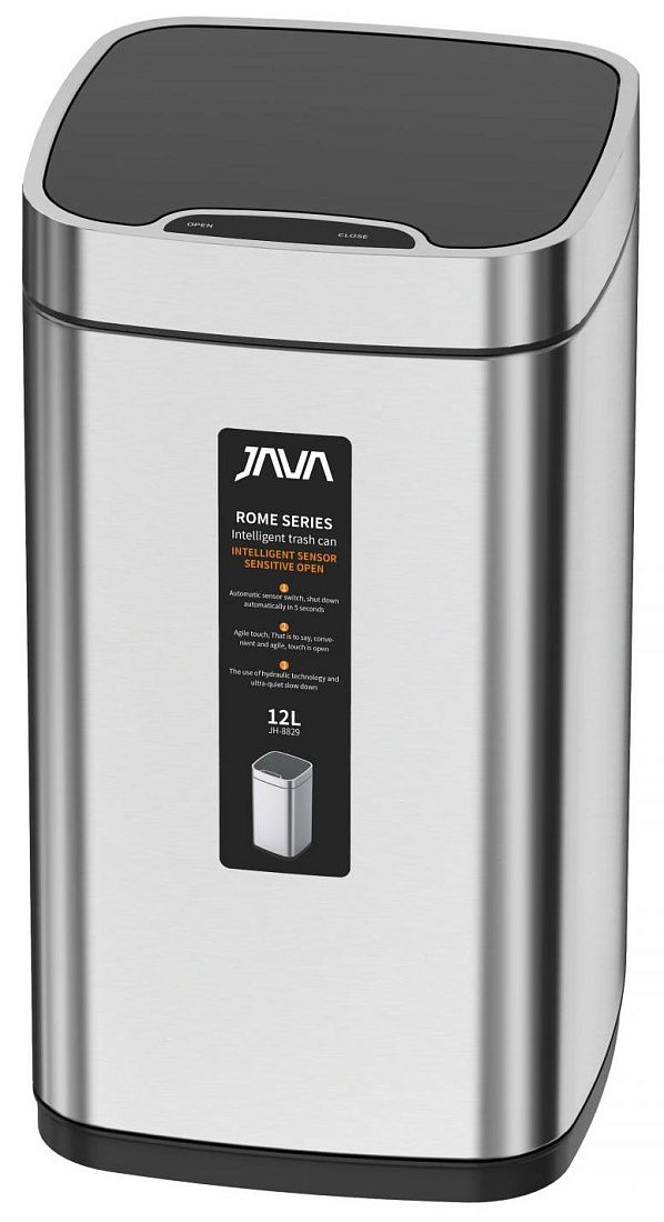 Мусорное ведро Java S-883-12L сенсорное квадратное 12 л сатин