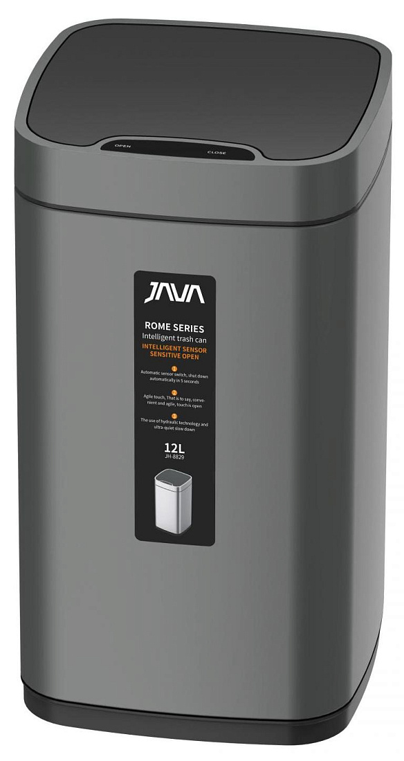 Мусорное ведро Java S-883-12Q сенсорное квадратное 12 л графит