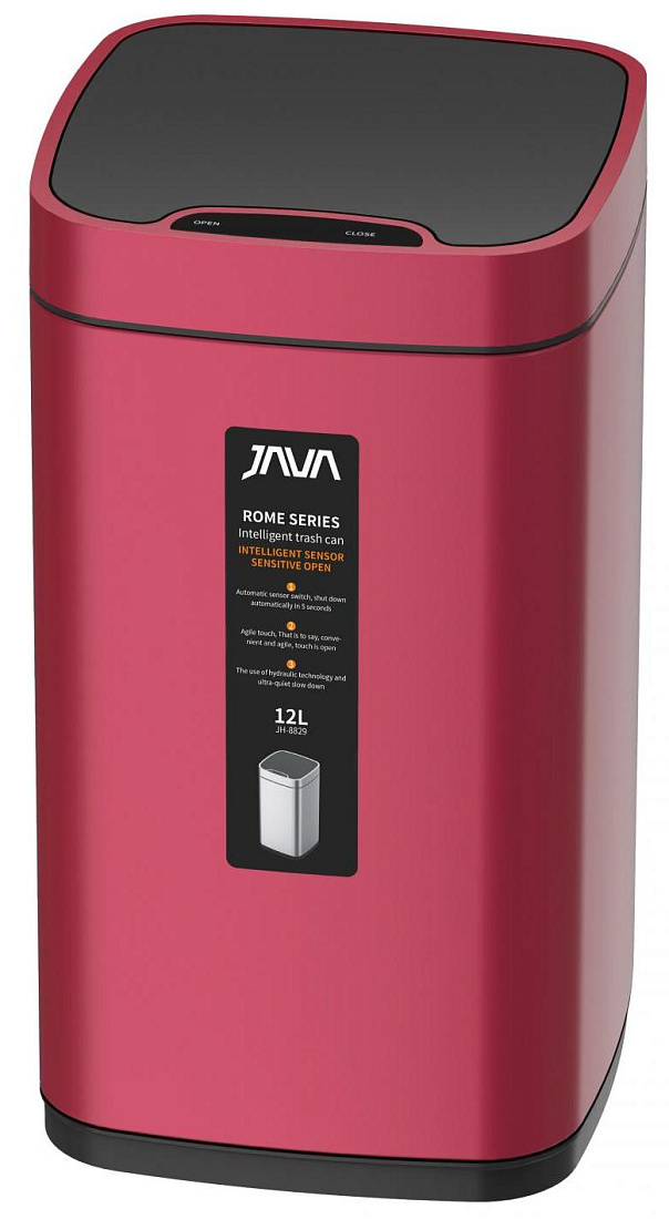 Мусорное ведро Java S-883-12R сенсорное квадратное 12 л малиновое