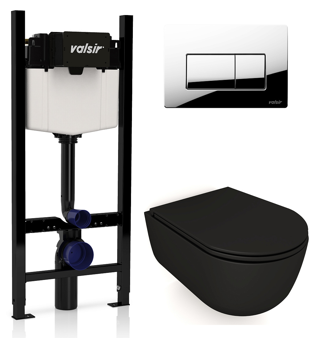 Комплект унитаз с инсталляцией Valsir KIT VSCR  7334NEMT Slim P1 + сиденье + кнопка хром глянцевый