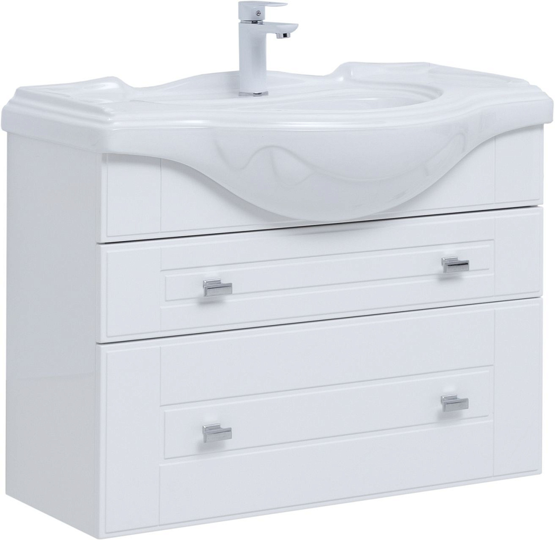 Тумба с раковиной Aquanet Рондо 85 подвесная, белый глянец