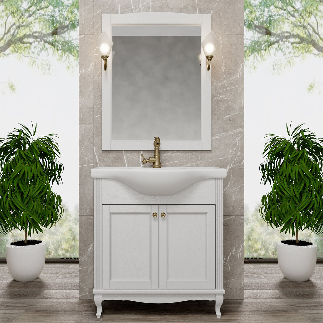 Мебель для ванной ValenHouse Эллина 80/2 белая, ручки бронза