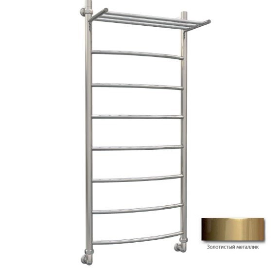 Водяной полотенцесушитель Акванерж Дуга с полкой 120х50 золото