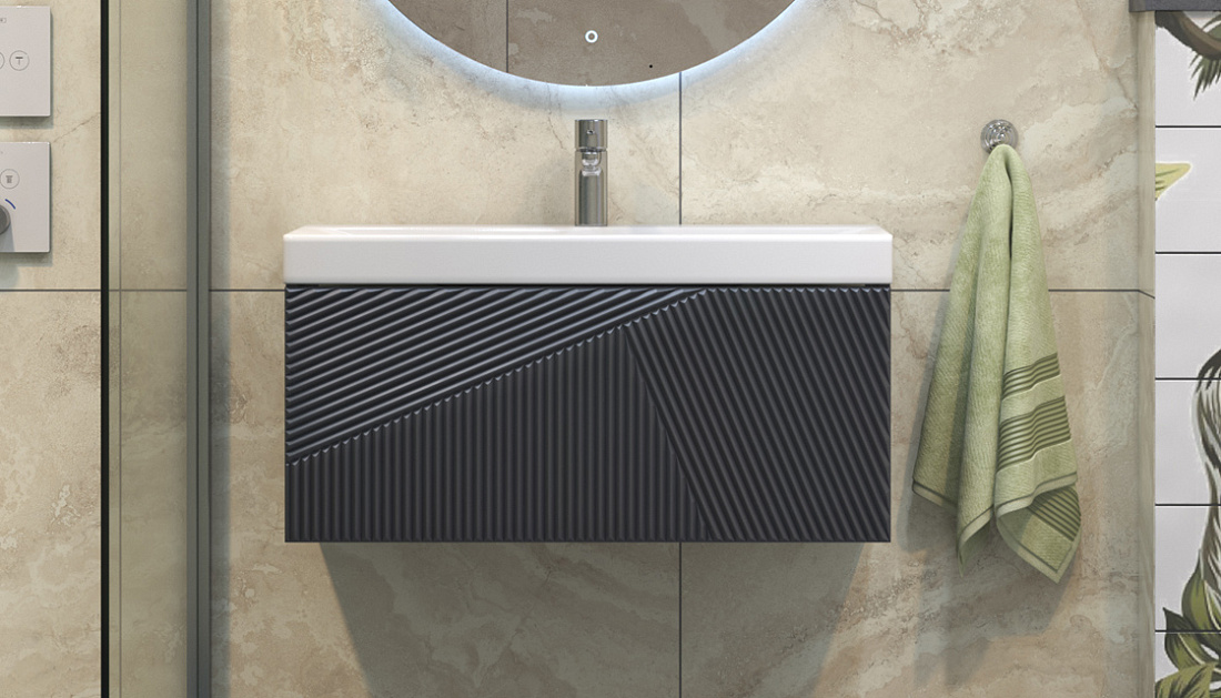 Тумба с раковиной Velvex Edge 80.1Y подвесная, графит