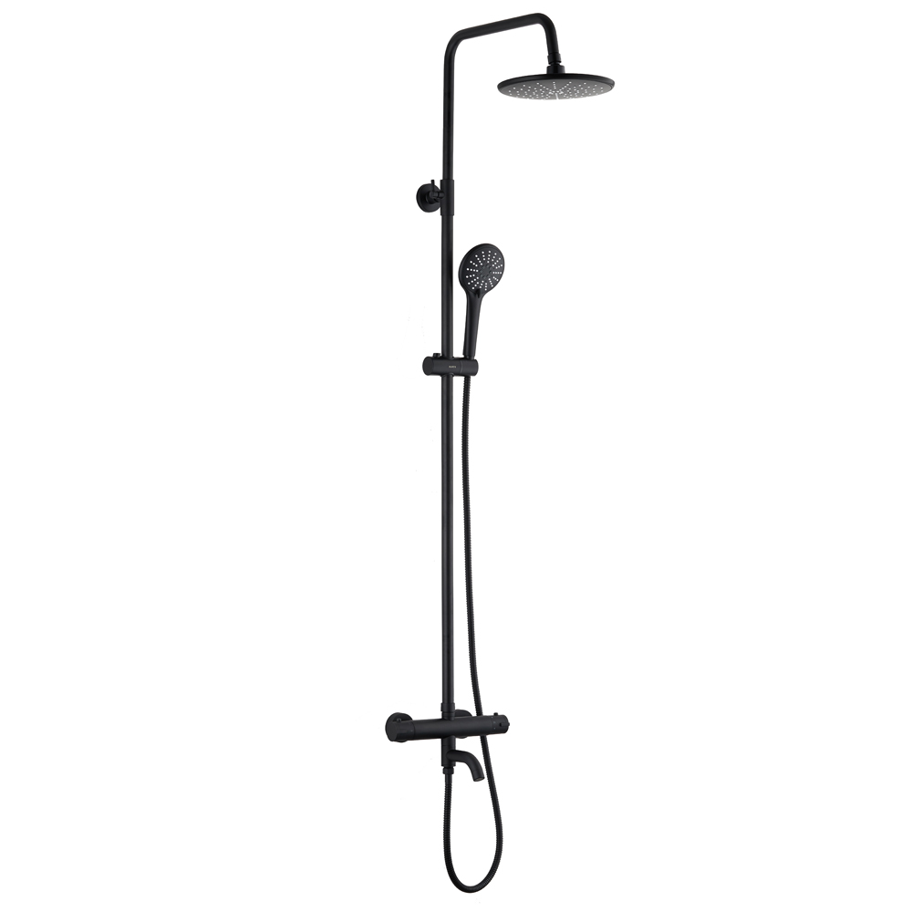 Душевая стойка Olive&#039;S Termo 34511TMB с термостатом, с изливом и верхним душем, черный