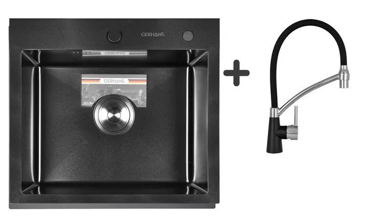 Комплект Мойка кухонная Gerhans K35044B + Смеситель Gerhans K4399B-2
