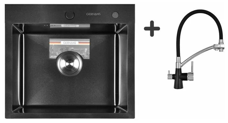 Комплект Мойка кухонная Gerhans K35044B + Смеситель Gerhans K4855B-2