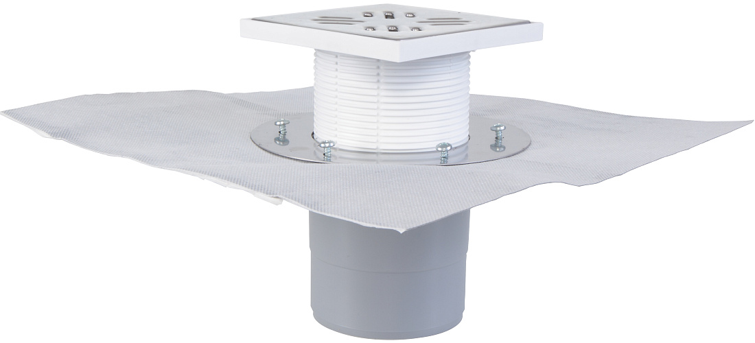 Душевой трап Styron STY-600-112-52 с нижней подводкой, с воротником, горловиной и решеткой 110/50 мм