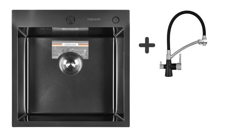 Комплект Мойка кухонная Gerhans K35050B + Смеситель Gerhans K4855B-2