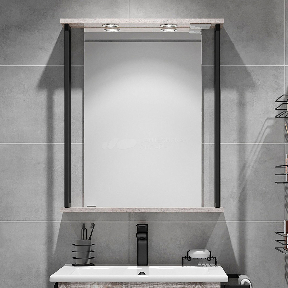 Зеркало Sanflor Бруклин 60 бетон пайн экзотик/черный муар