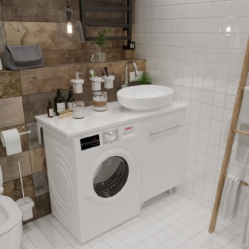 Тумба с раковиной 1Marka Wash 110 со столешницей R, над стиральной машиной, белый глянец