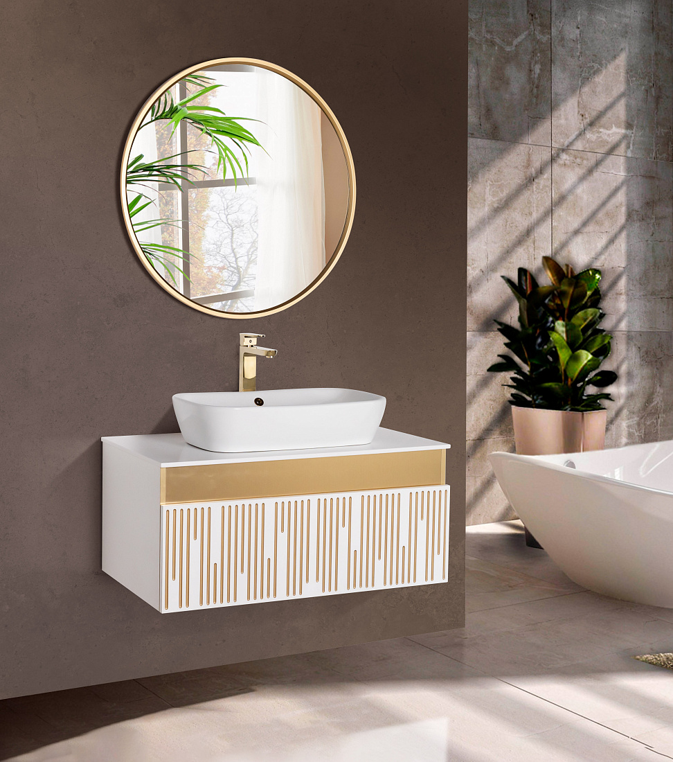 Мебель для ванной Atoll Пальмира 90 белый глянец/золото