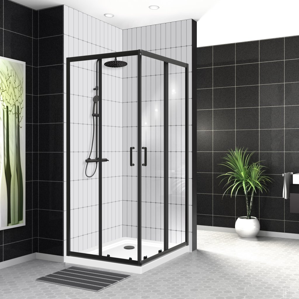 Душевой уголок BelBagno UNO-195-A-2-90-C-NERO профиль черный, стекло прозрачное
