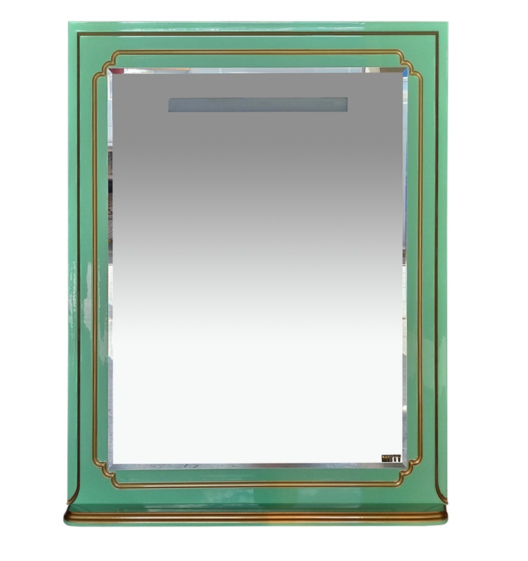 Зеркало Misty Praga 75 с подсветкой, с полочкой, салатовый/патина