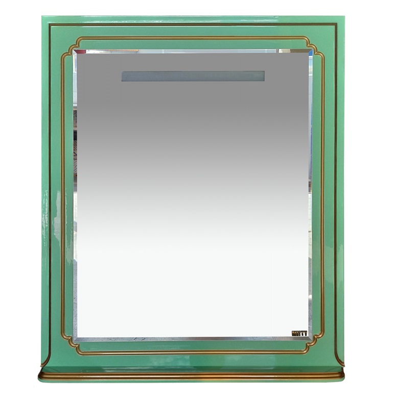 Зеркало Misty Praga 90 с подсветкой, с полочкой, салатовый/патина