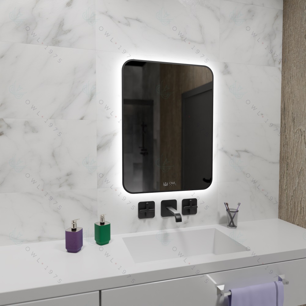 Зеркало Owl 1975 Langas 60х80, с LED подсветкой и сенсором, в черной раме