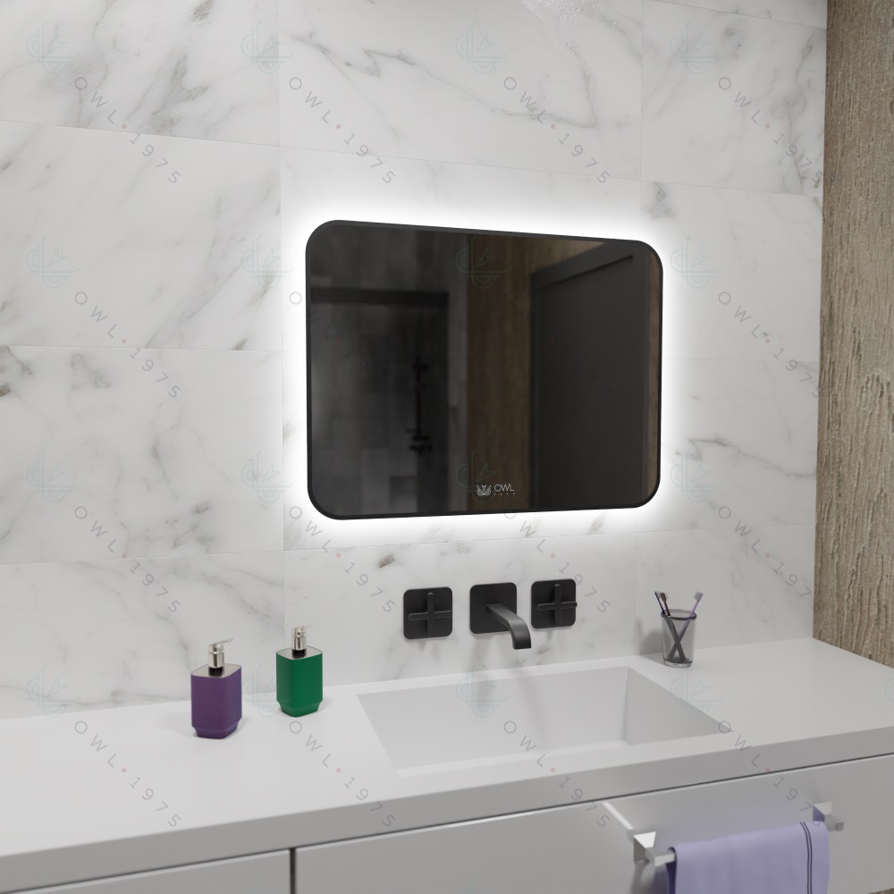Зеркало Owl 1975 Gryning 80х60, с LED подсветкой и сенсором, черный контур