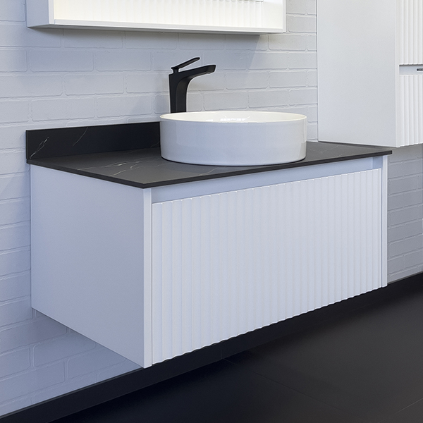Тумба с раковиной Comforty Марсель 90 столешница под черный мрамор, белый (раковина Comforty 9110)