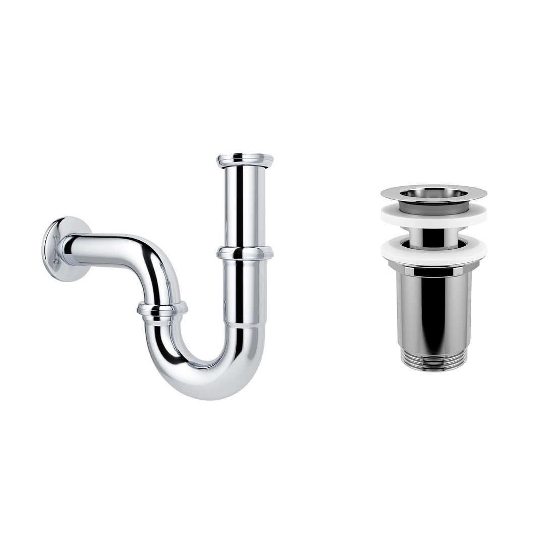 Акционный набор 2 в 1 Wellsee Drainage System 182102004, сифон, выпуск для раковины, хром