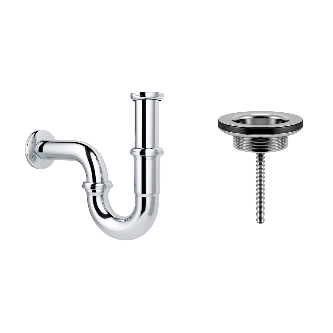 Акционный набор 2 в 1 Wellsee Drainage System 182102005, сифон, выпуск для раковины, хром