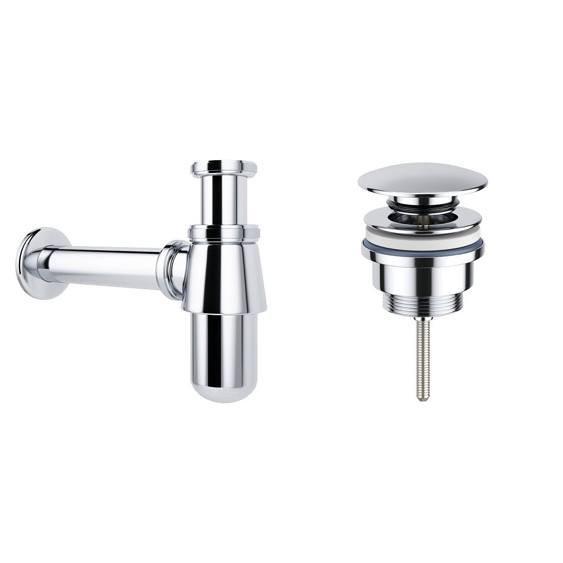 Акционный набор 2 в 1 Wellsee Drainage System 182103003, сифон для раковины, донный клапан, хром