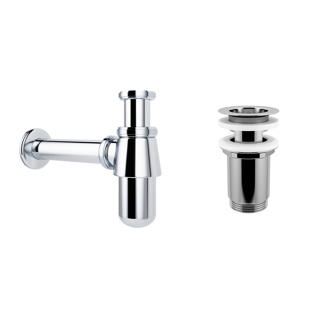 Акционный набор 2 в 1 Wellsee Drainage System 182103004, сифон, выпуск для раковины, хром