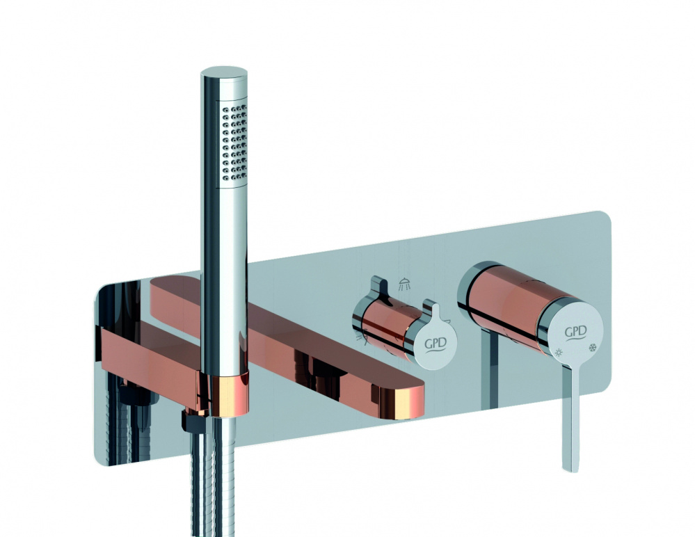 Набор GPD смеситель Gildo Colored MKA165-K-R + верхний душ + кронштейн для верхнего душа