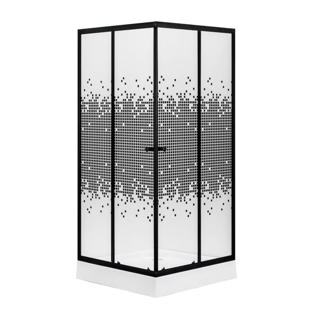 Душевой уголок Bauedge Stil SB0004B 90x90х195 с поддоном, профиль черный матовый