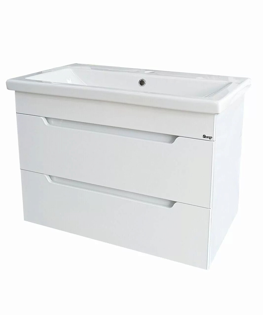Тумба с раковиной Emmy Стоун 80 подвесная, 2 ящика, белая (раковина Como 80)