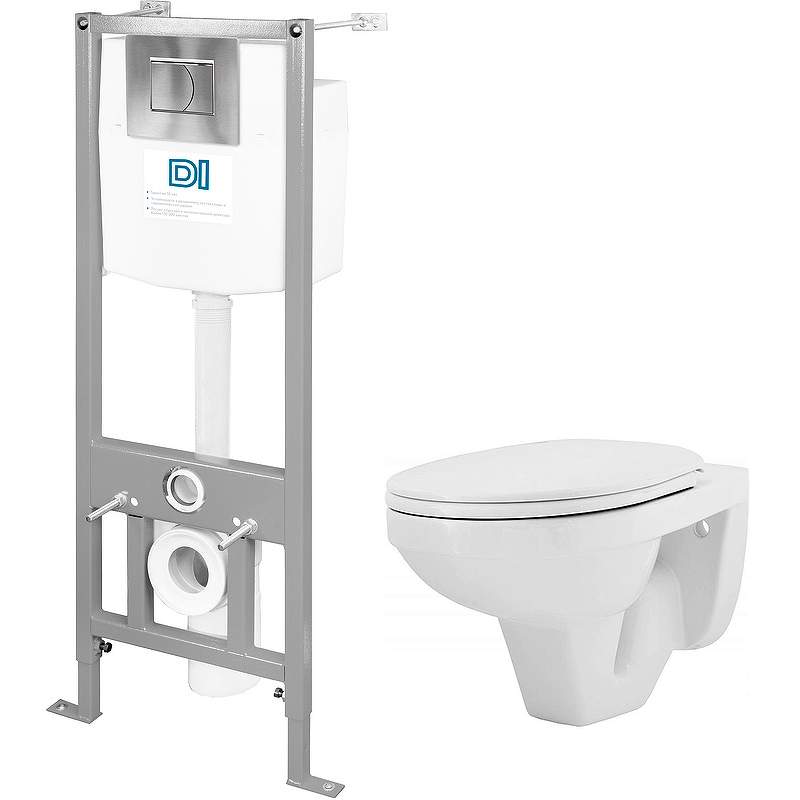 Комплект унитаз с инсталляцией Rosa Рио с сиденьем, кнопка хром (Вн ПуР04)
