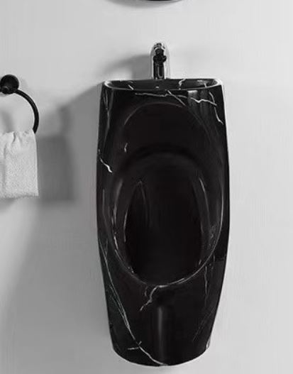 Писсуар CeramaLux X573B-P подвесной с раковиной, черный глянцевый