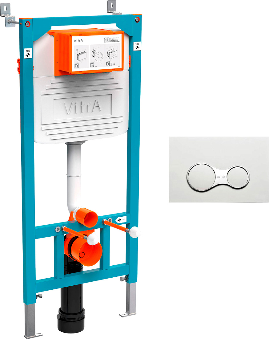 Комплект Унитаз Seramiksan Saturn Rimout A141151H + Инсталляция VitrA 800-2009 с кнопкой смыва, белая