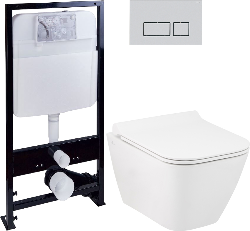 Комплект Унитаз Seramiksan Saturn Rimout A141151H + Инсталляция Ewrika ProLT 0026-2020 с кнопкой смыва, хром