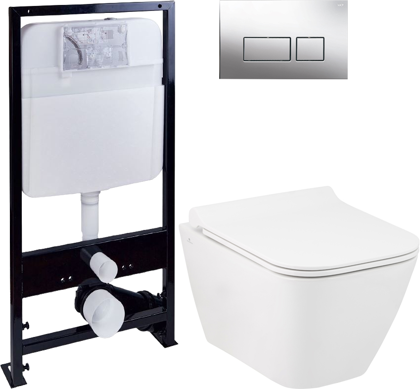 Комплект унитаз Seramiksan Saturn Rimout A141151H + Инсталляция Ewrika ProLT 0026-2020 с кнопкой смыва
