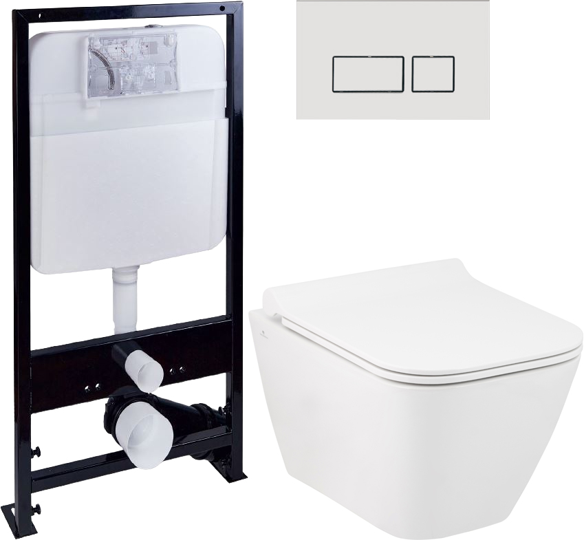 Комплект Унитаз Seramiksan Saturn Rimout A141151H + Инсталляция Ewrika ProLT 0026-2020 + Кнопка смыва Ewrika 0042 белая