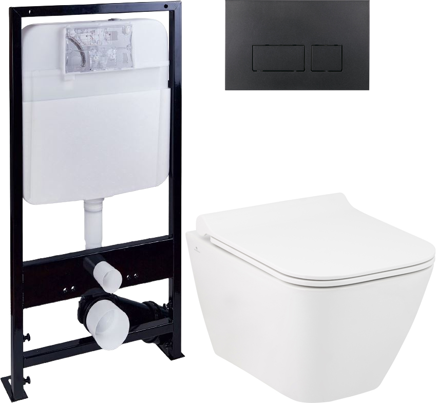Комплект Унитаз Seramiksan Saturn Rimout A141151H + Инсталляция Ewrika ProLT 0026-2020 с кнопкой смыва, черная