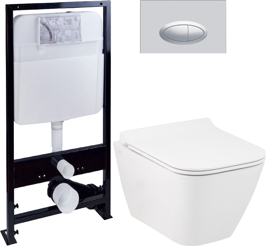 Комплект Унитаз Seramiksan Saturn Rimout A141151H + Инсталляция Ewrika ProLT 0026-2020 + Кнопка смыва Ewrika 0050 хром матовый