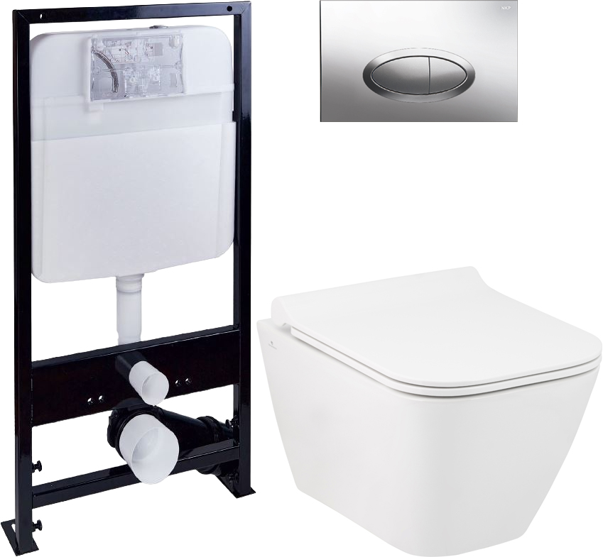 Комплект Унитаз Seramiksan Saturn Rimout A141151H + Инсталляция Ewrika ProLT 0026-2020 + Кнопка смыва Ewrika 0051 хром